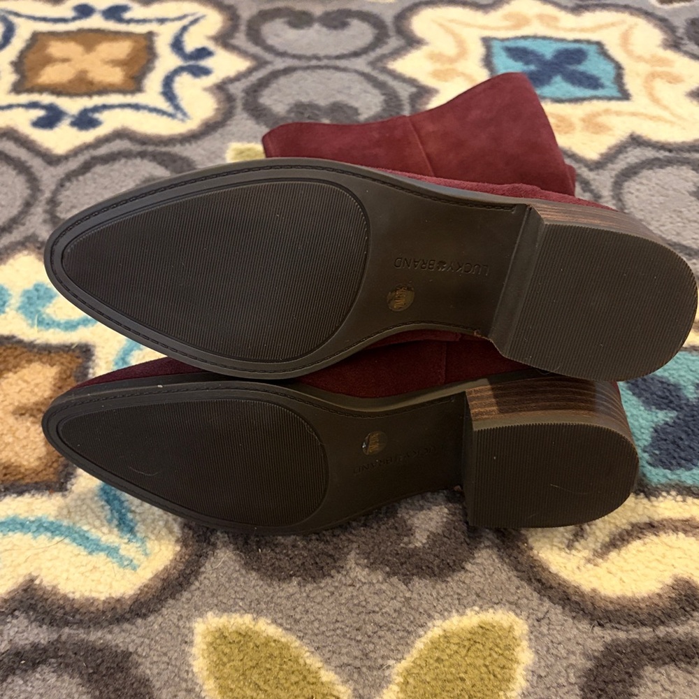 Lucky Brand Lafara Suede Mid Calf Riding Boots - Burgundy - Picture 7 of 7